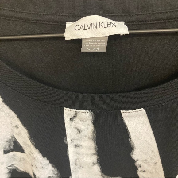 CALVIN KLEIN Graphic Logo Sporty Pocket Shirt Dress In Black White Women’s Sz S - Picture 7 of 9